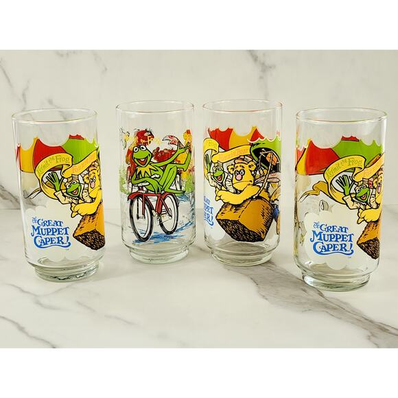 The Great Muppet Tall Glasses 16oz Kermit The Frog Fozzie Bear Gonzo 1981 x4 - Picture 1 of 16